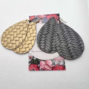 🍭4/$20 Amber Vaughn Teardrop Faux Leather Rose Gold and Charcoal Dangle Earring